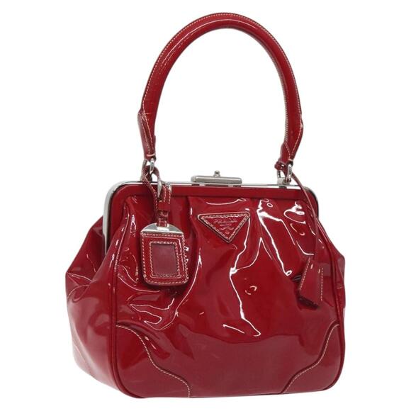 PRADA Hand Bag Enamel Red Silver - Picture 1 of 13